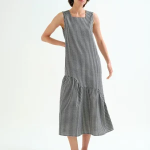 Vestido midi cuadro vichy negro CF