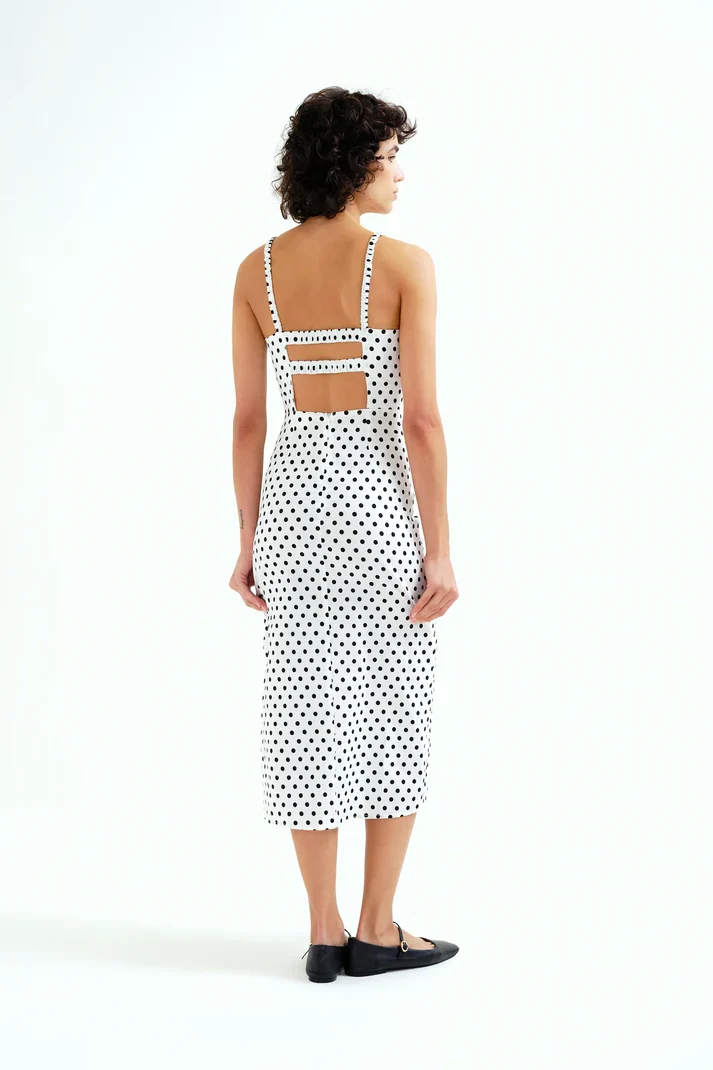 Vestido midi con estampado de puntos negro Compañía Fantástica - Imagen 3