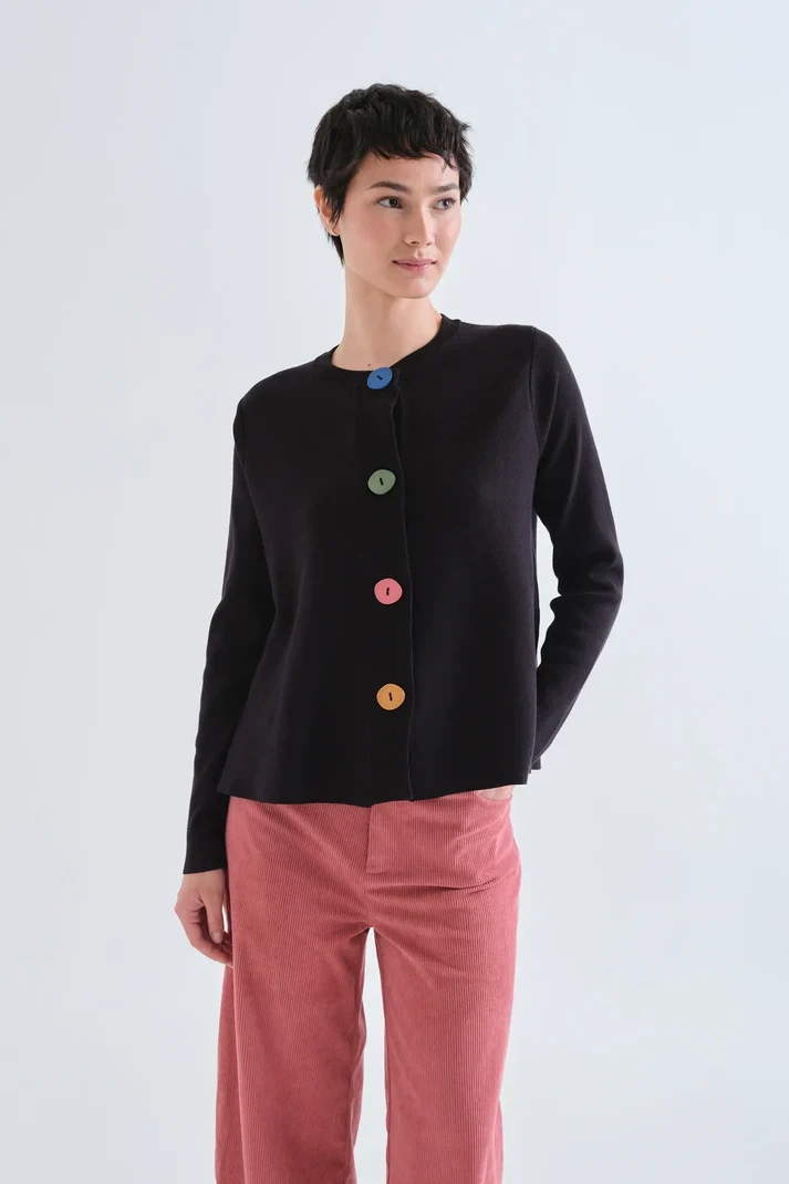Cárdigan negro con botones grandes multicolor Compañía Fantástica - Imagen 5