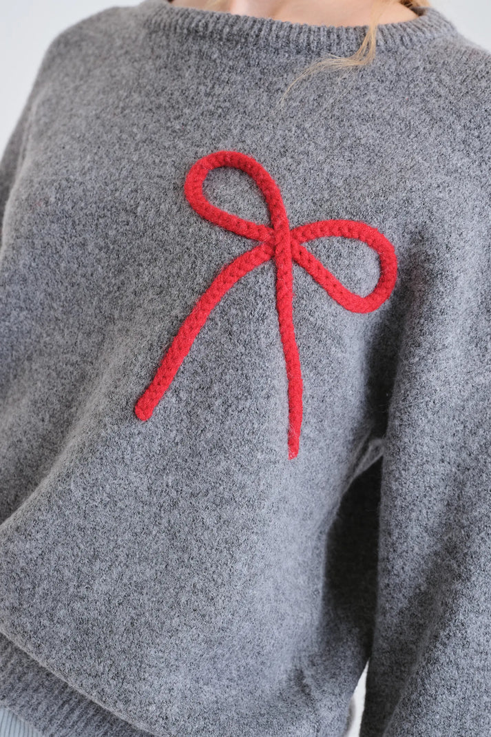 Jersey punto gris con detalle lazo rojo Compañía Fantástica - Imagen 3