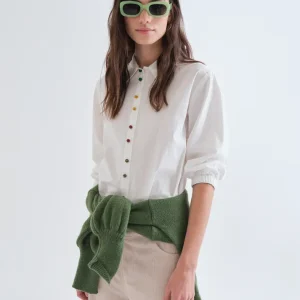 Camisa 100% algodón blanca con botones joyas multicolor Compañía Fantástica