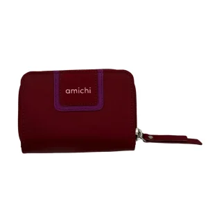 Billetero de Piel Vacuno Monedero cremallera Amichi Classic Rojo 12x8,5cm