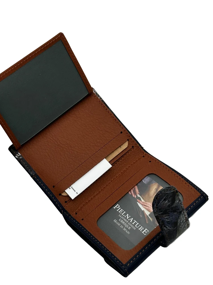 Billetero de Piel Vacuno Monedero Clic Amichi Hojas Azul 11x8,5cm - Imagen 5