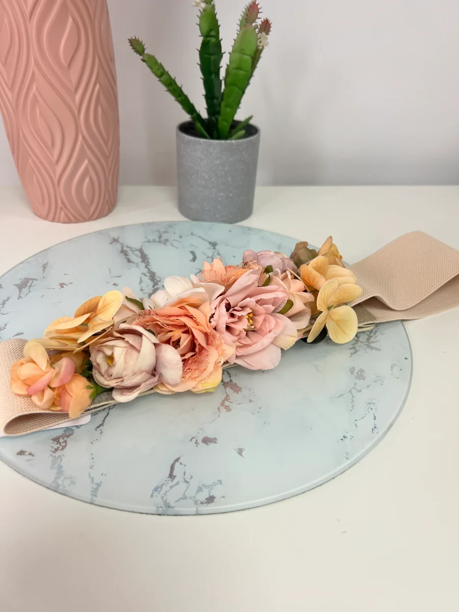 Cinturon fiesta flores beige - Imagen 3