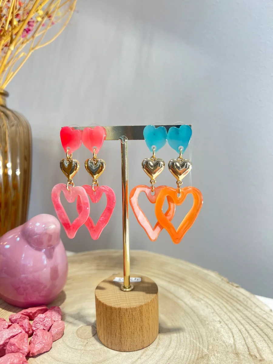 Pendientes Silueta Corazón Triple - Imagen 2