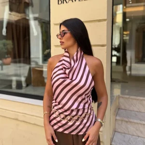 Top satinado rayas rosa