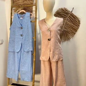 Conjunto lino botones dorados
