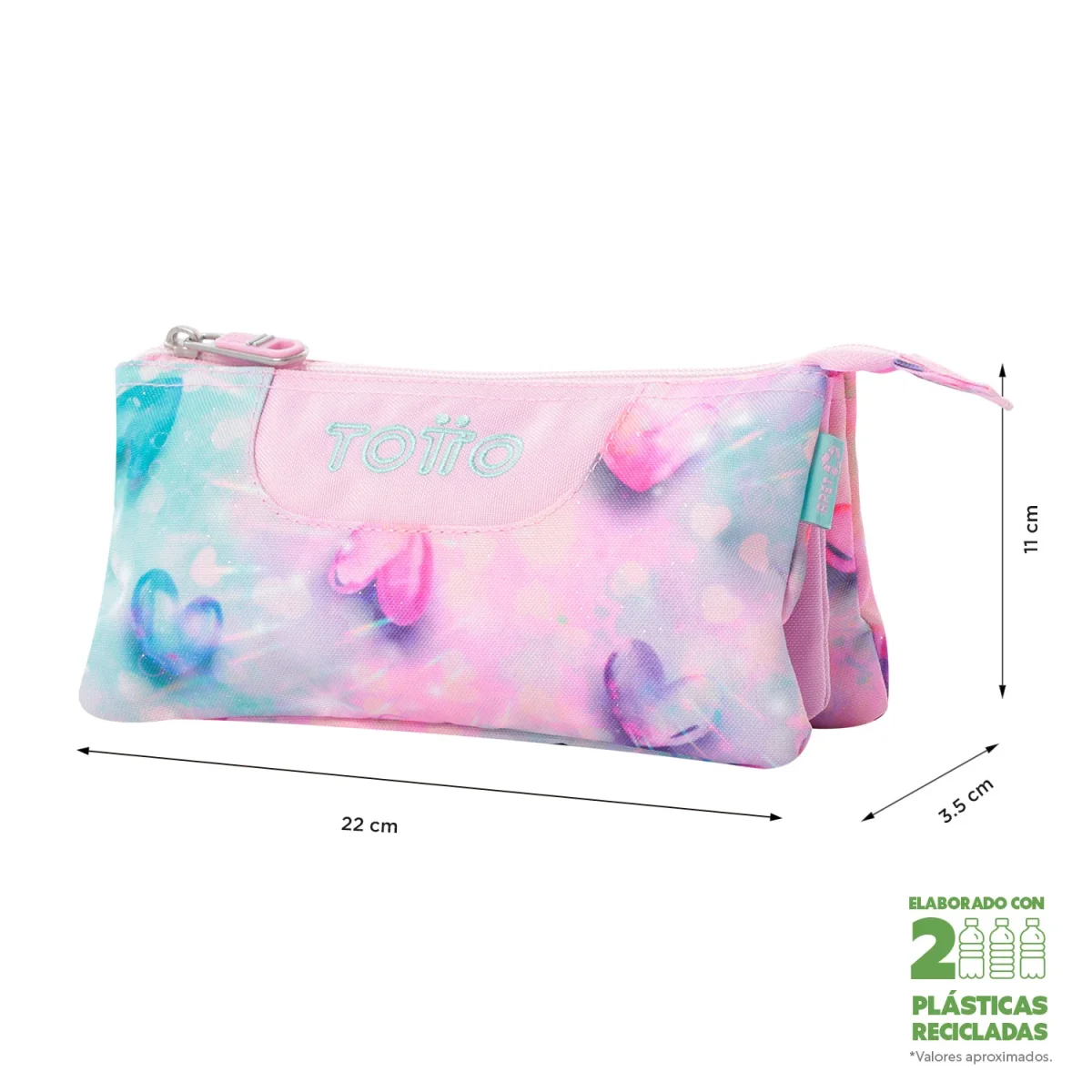 Estuche escolar eco-friendly tres compartimentos Totto Tablero Glitter - Shiny Heart - Imagen 3