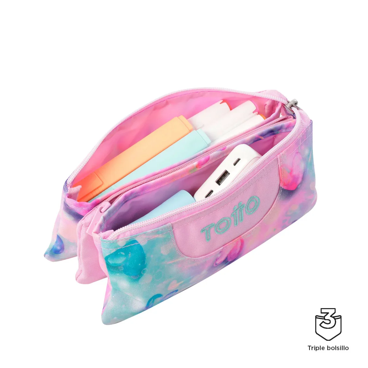 Estuche escolar eco-friendly tres compartimentos Totto Tablero Glitter - Shiny Heart - Imagen 4