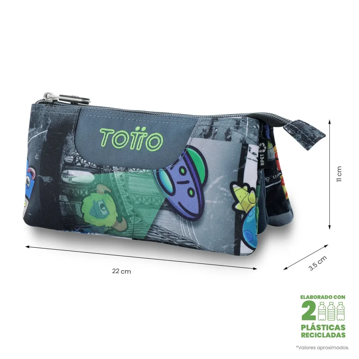 Estuche escolar eco-friendly tres compartimentos Totto Tablero - Rolly - Imagen 3