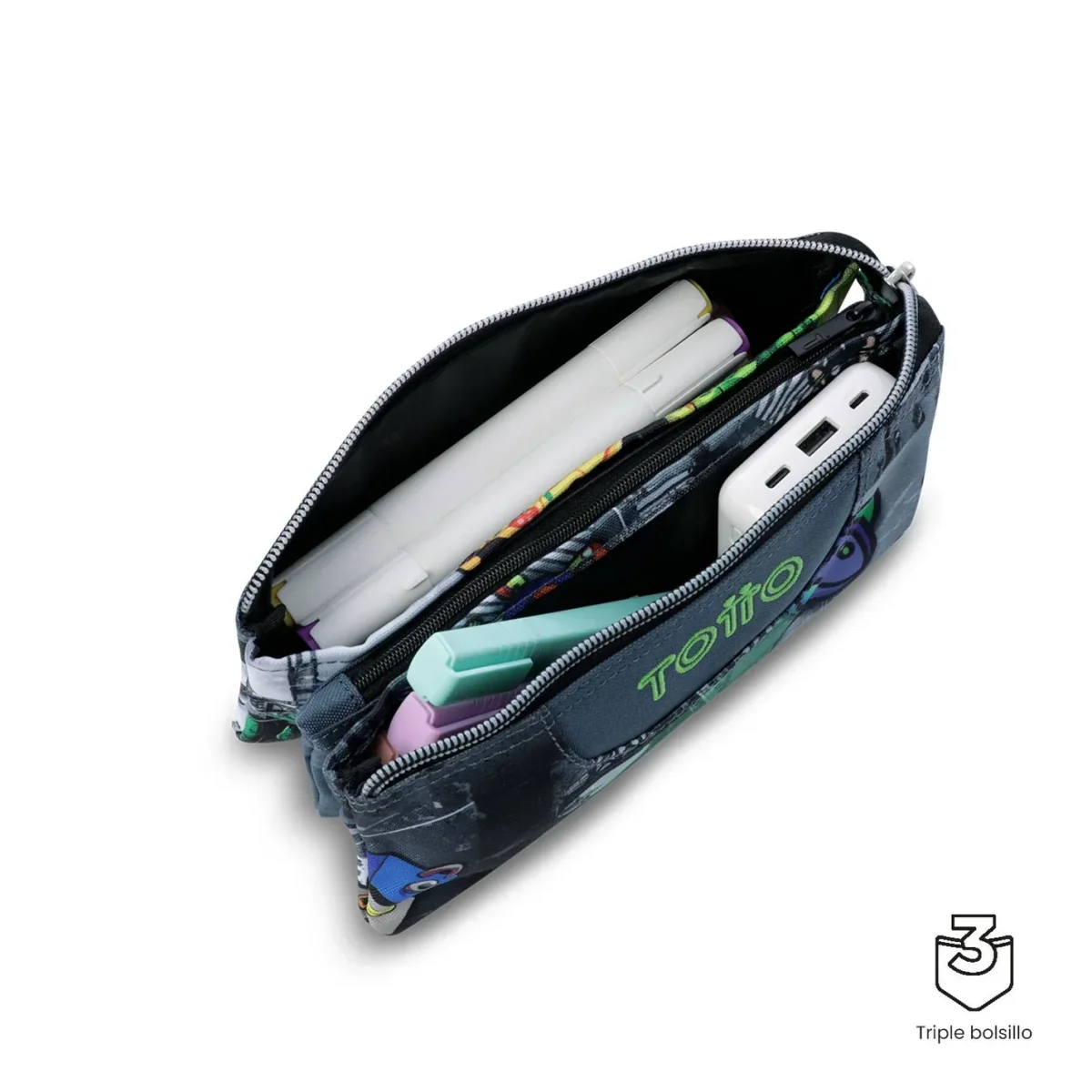 Estuche escolar eco-friendly tres compartimentos Totto Tablero - Rolly - Imagen 4