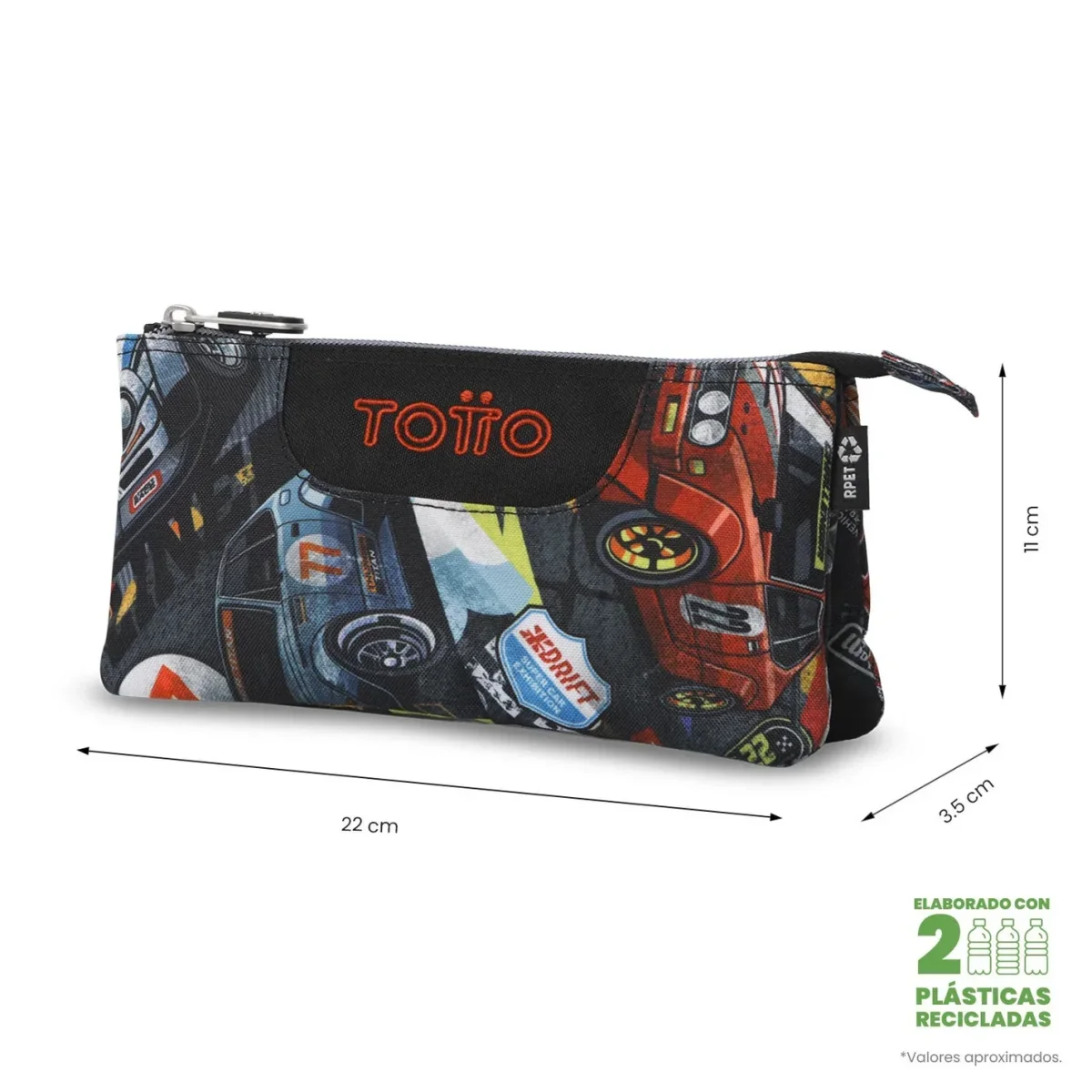 Estuche escolar eco-friendly tres compartimentos Totto Tablero - Rally Red - Imagen 3