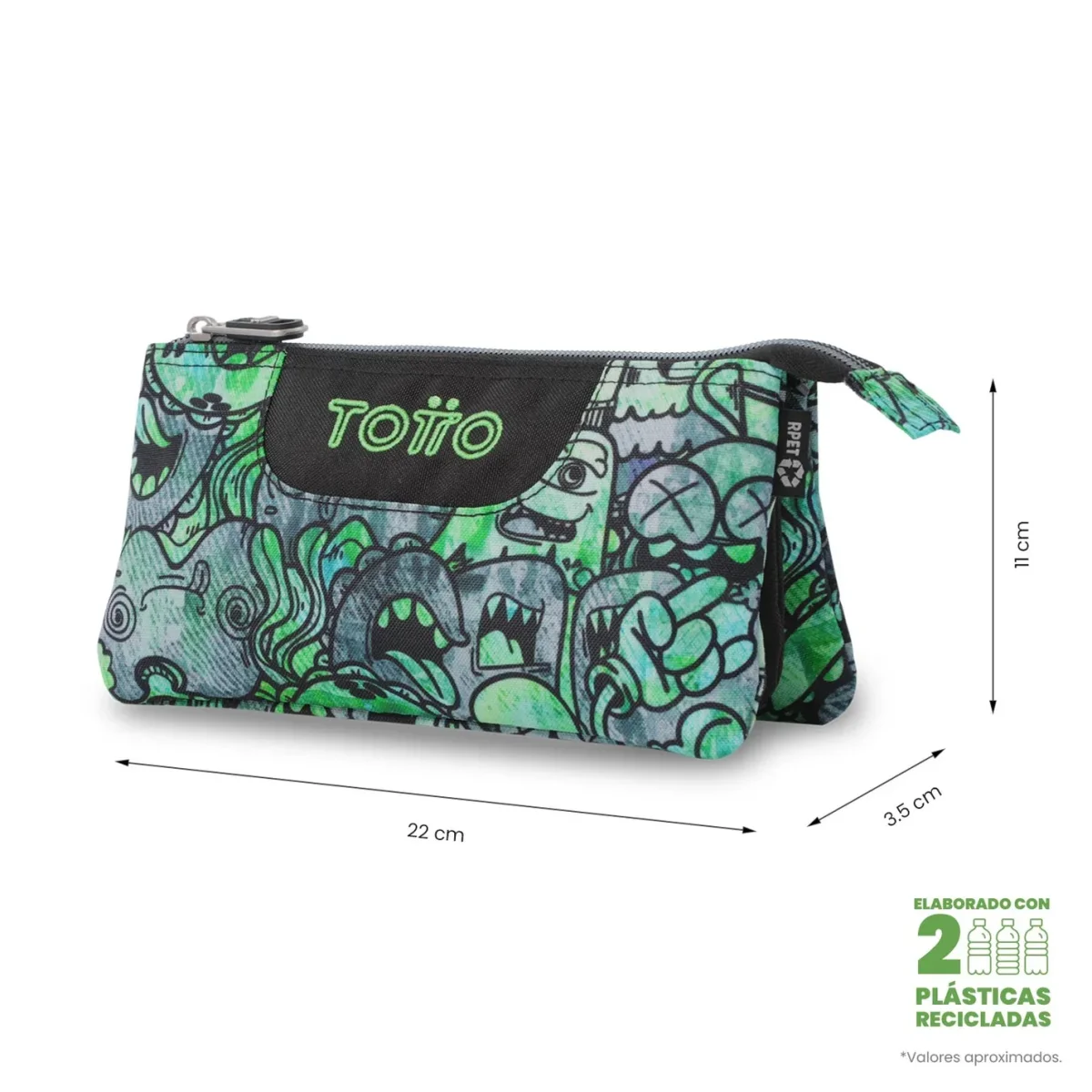 Estuche escolar eco-friendly tres compartimentos Totto Tablero - Crew - Imagen 3
