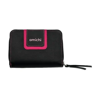 Billetero de Piel Vacuno Monedero cremallera Amichi Classic Negro 12x8,5cm