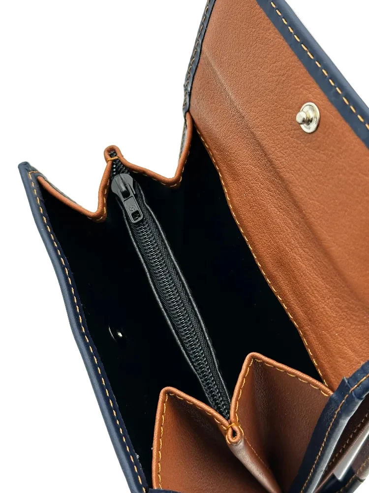 Billetero de Piel Vacuno Monedero Clic Amichi Lienzo Azul 12x9cm - Imagen 6