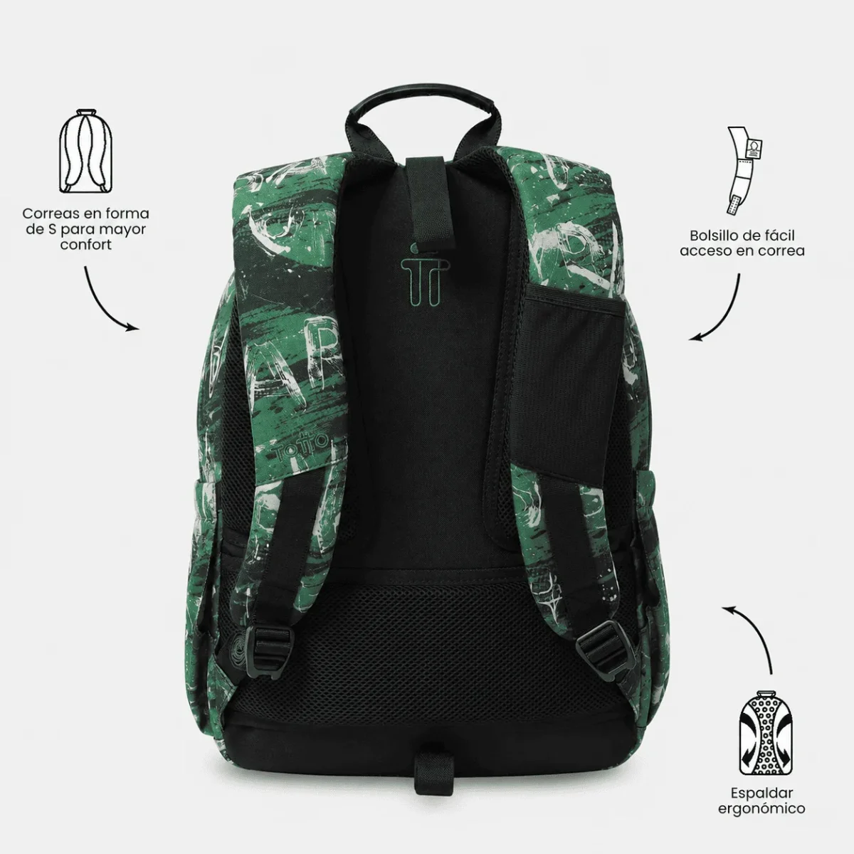 Mochila escolar adaptable a carro Totto Acuareles - Grounge - Imagen 5