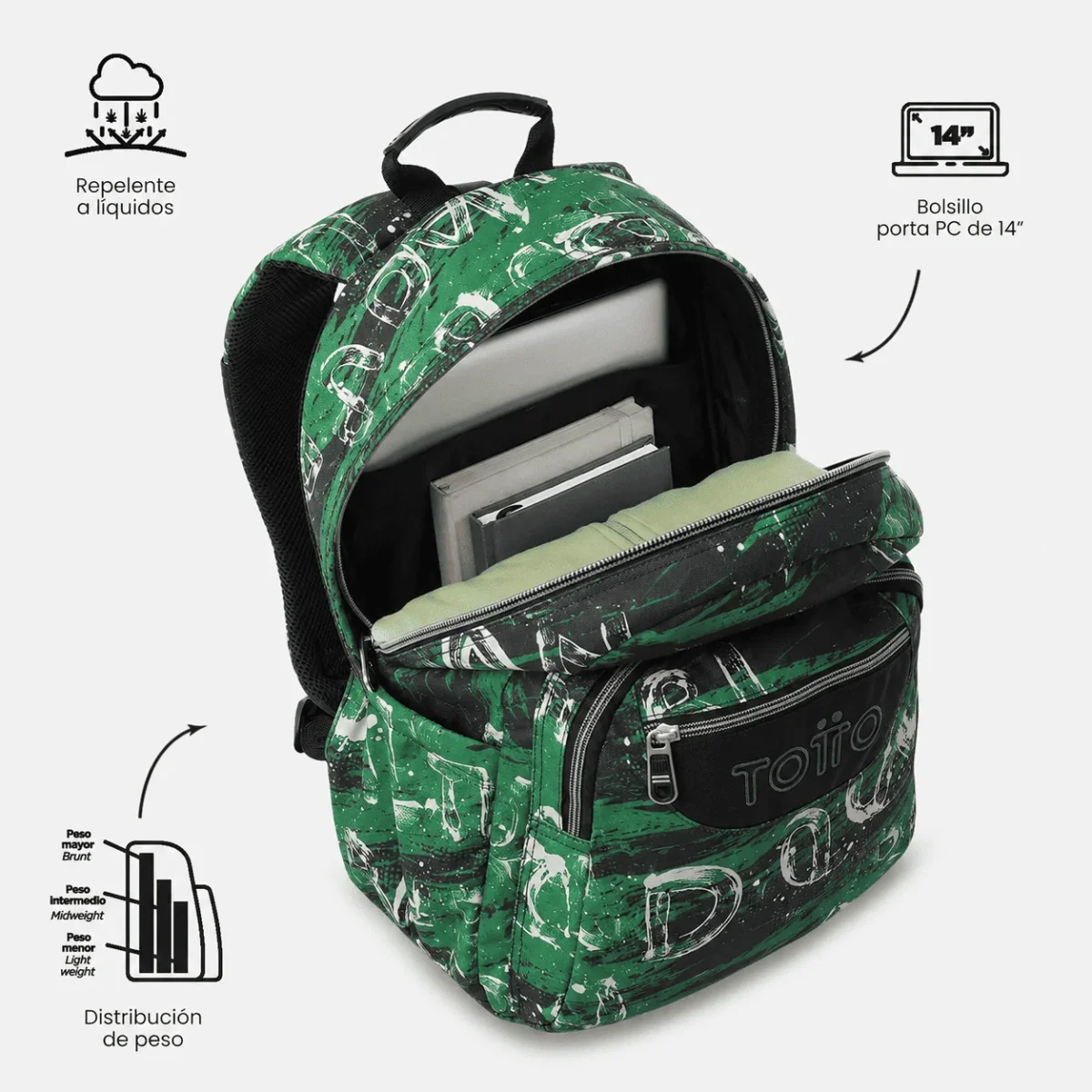 Mochila escolar adaptable a carro Totto Acuareles - Grounge - Imagen 6