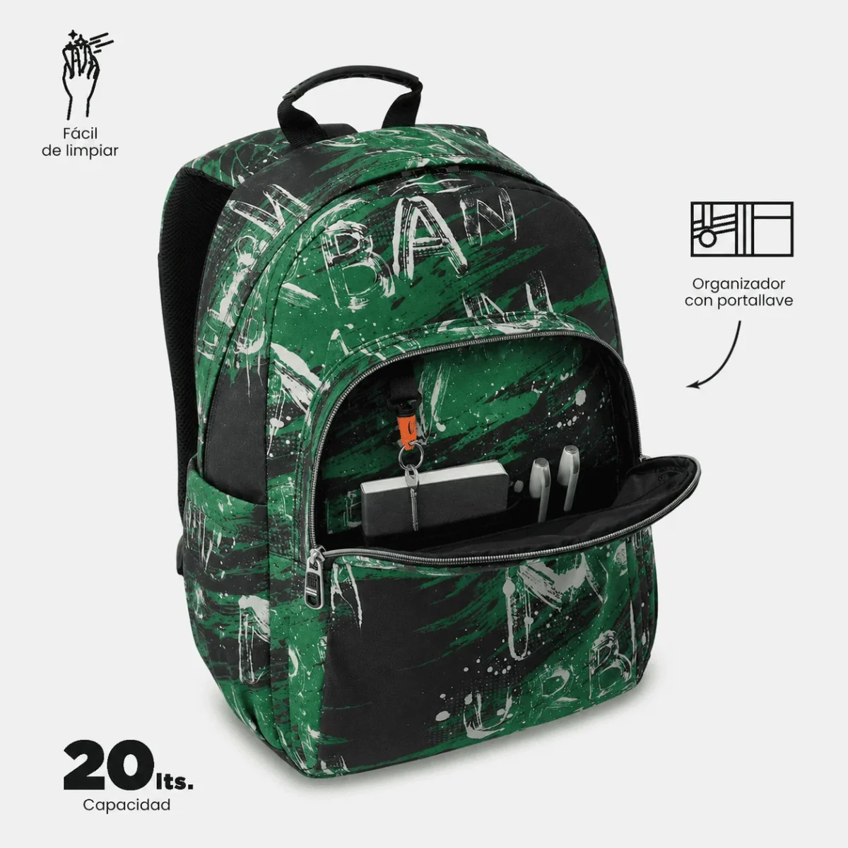 Mochila escolar adaptable a carro Totto Acuareles - Grounge - Imagen 7