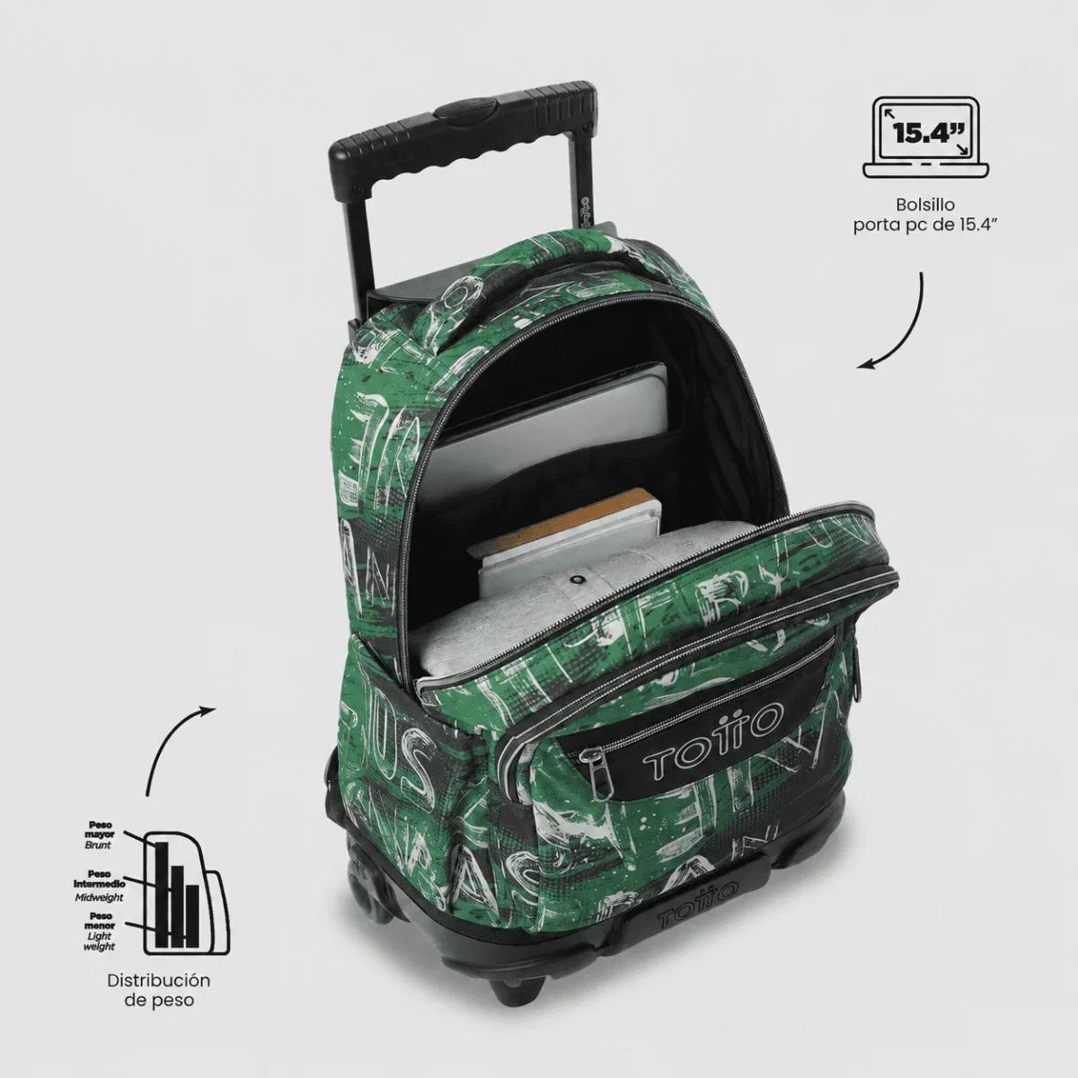 Mochila escolar con ruedas Totto Renglones - Grounge - Imagen 5