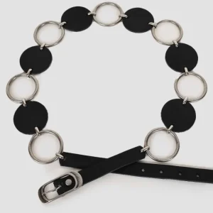 Cinturón piel aros plata negro