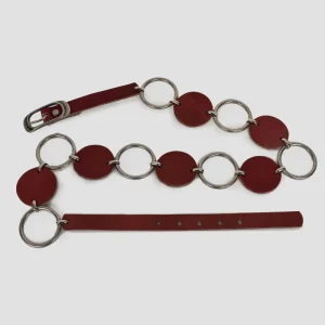 Cinturón piel aros plata rojo