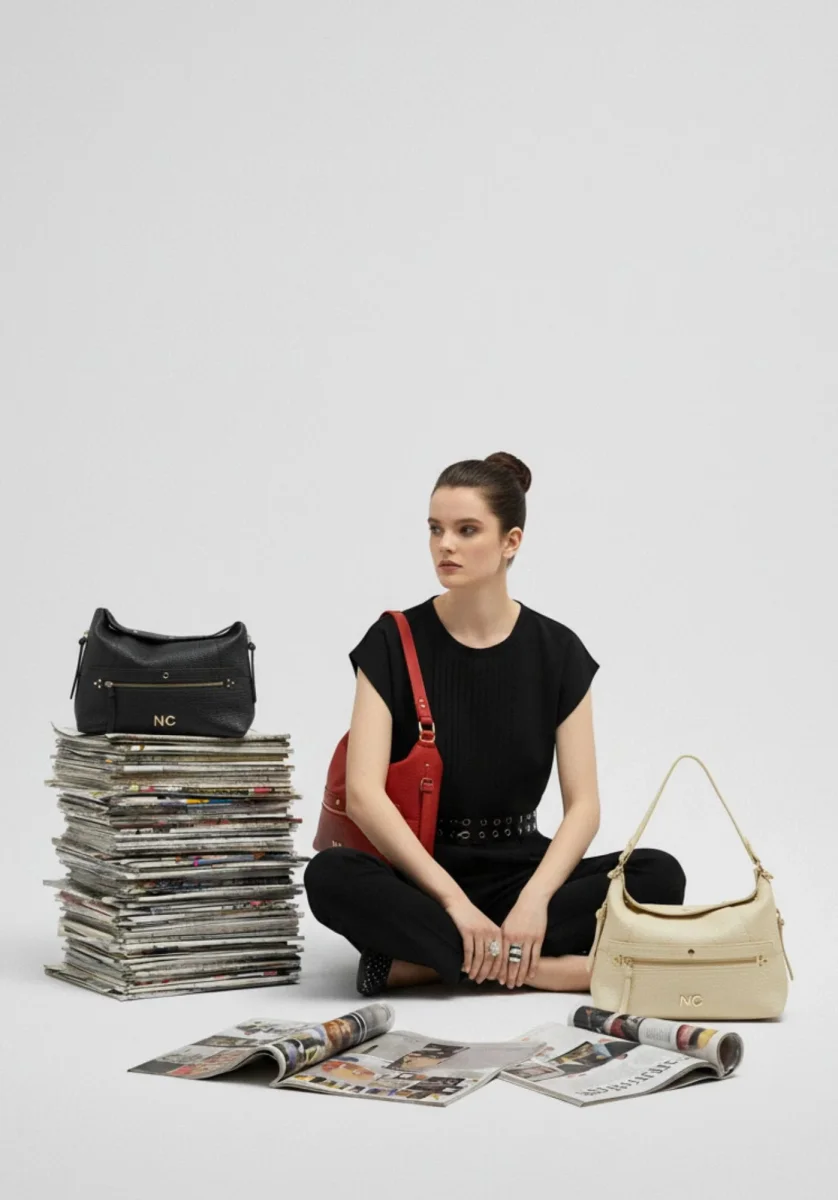 Bolso hobo piel vegana cremalleras Noco - Imagen 3