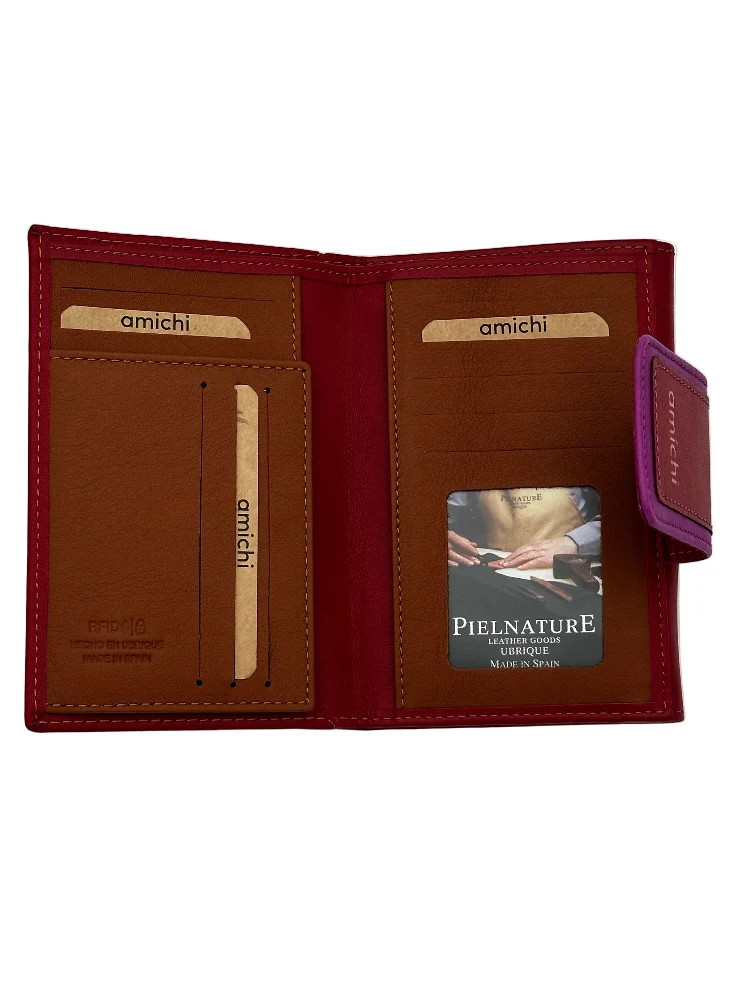Billetero de Piel Vacuno Monedero clic Amichi Classic Rojo 14,5x10cm - Imagen 5