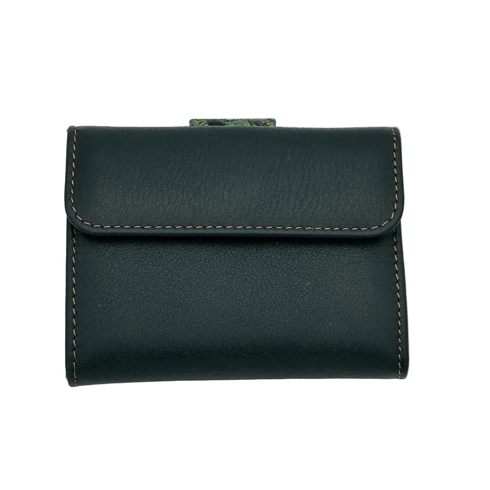 Billetero de Piel Vacuno Monedero Clic Amichi Hojas Verde 11x8,5cm - Imagen 5