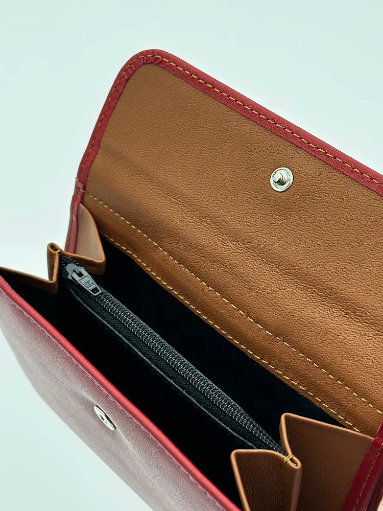 Billetero de Piel Vacuno Monedero clic Amichi Classic Rojo 14,5x10cm - Imagen 6