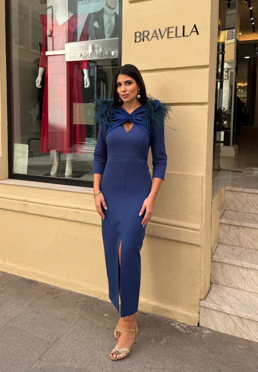 Vestido pluma azul - Imagen 2