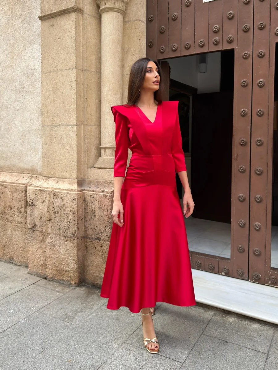 Vestido rojo con volante - Imagen 4