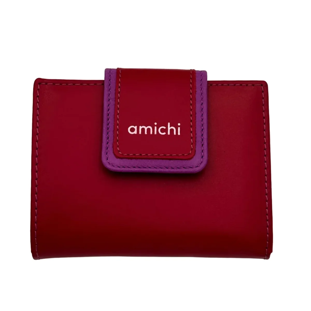 Billetero de Piel Vacuno Monedero clic Amichi Classic Rojo 12x9,5cm - Imagen 2