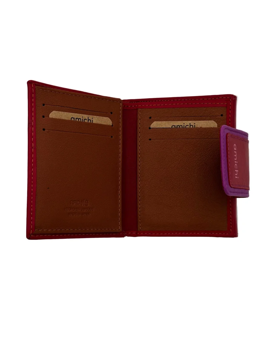 Billetero de Piel Vacuno Monedero clic Amichi Classic Rojo 12x9,5cm - Imagen 4
