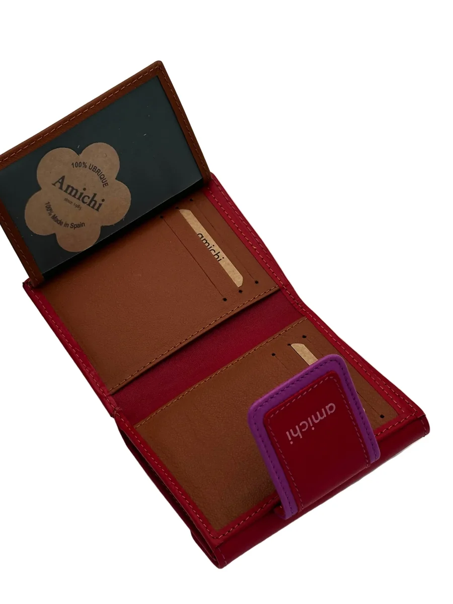 Billetero de Piel Vacuno Monedero clic Amichi Classic Rojo 12x9,5cm - Imagen 5