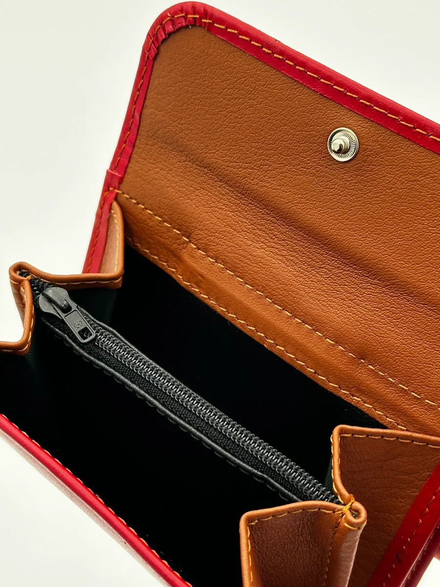 Billetero de Piel Vacuno Monedero clic Amichi Classic Rojo 12x9,5cm - Imagen 6