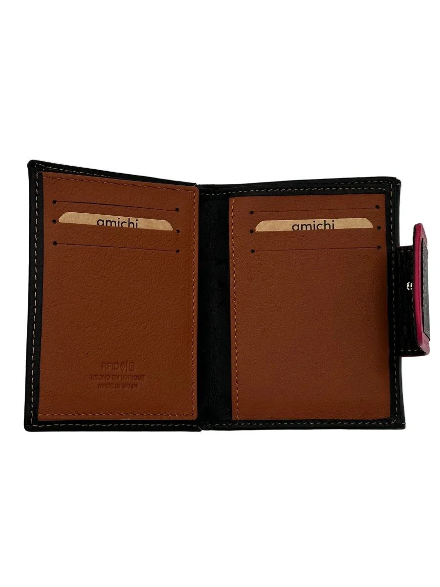 Billetero de Piel Vacuno Monedero clic Amichi Classic Negro 12x9,5cm - Imagen 4