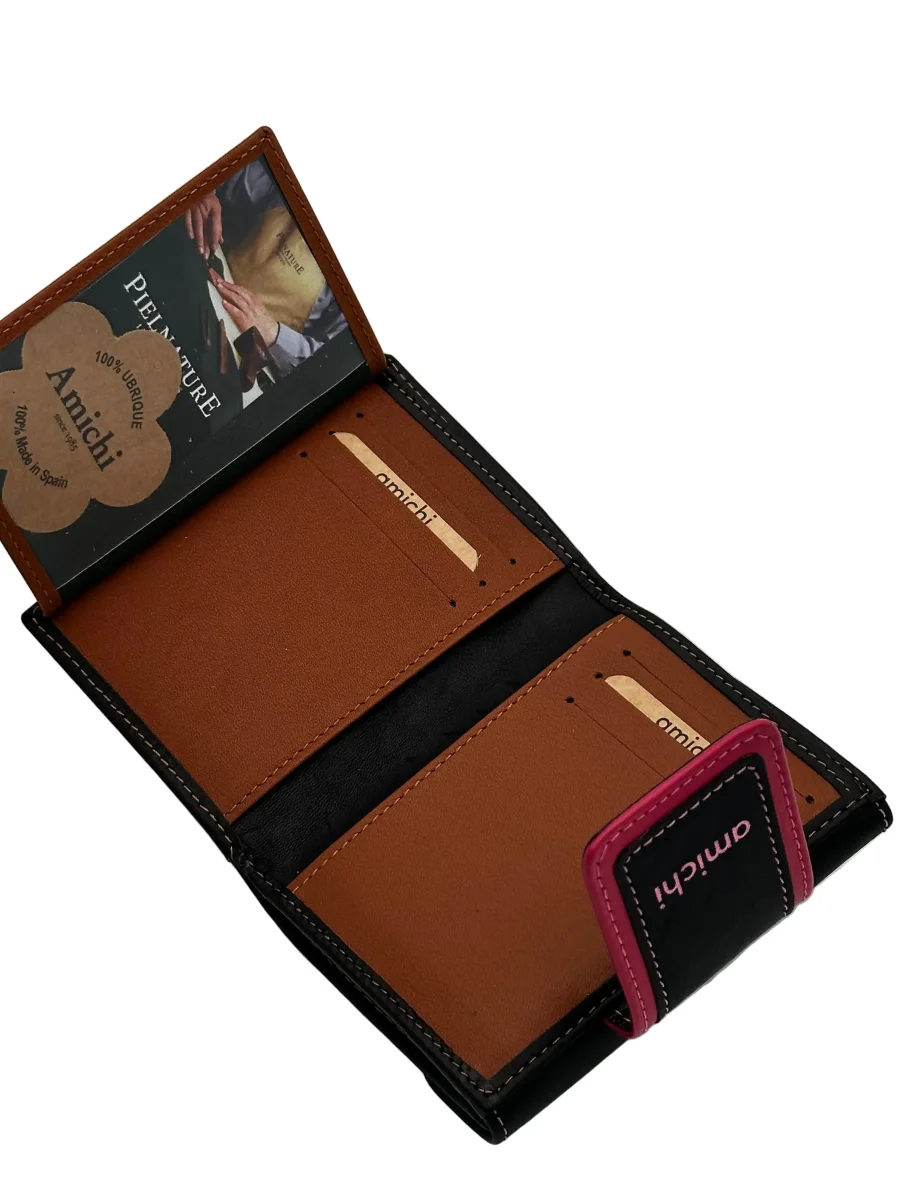 Billetero de Piel Vacuno Monedero clic Amichi Classic Negro 12x9,5cm - Imagen 5