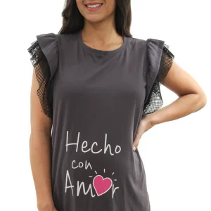 PLAYERA DE EMBARAZO "HECHO CON AMOR" MANGA ABULLONADA