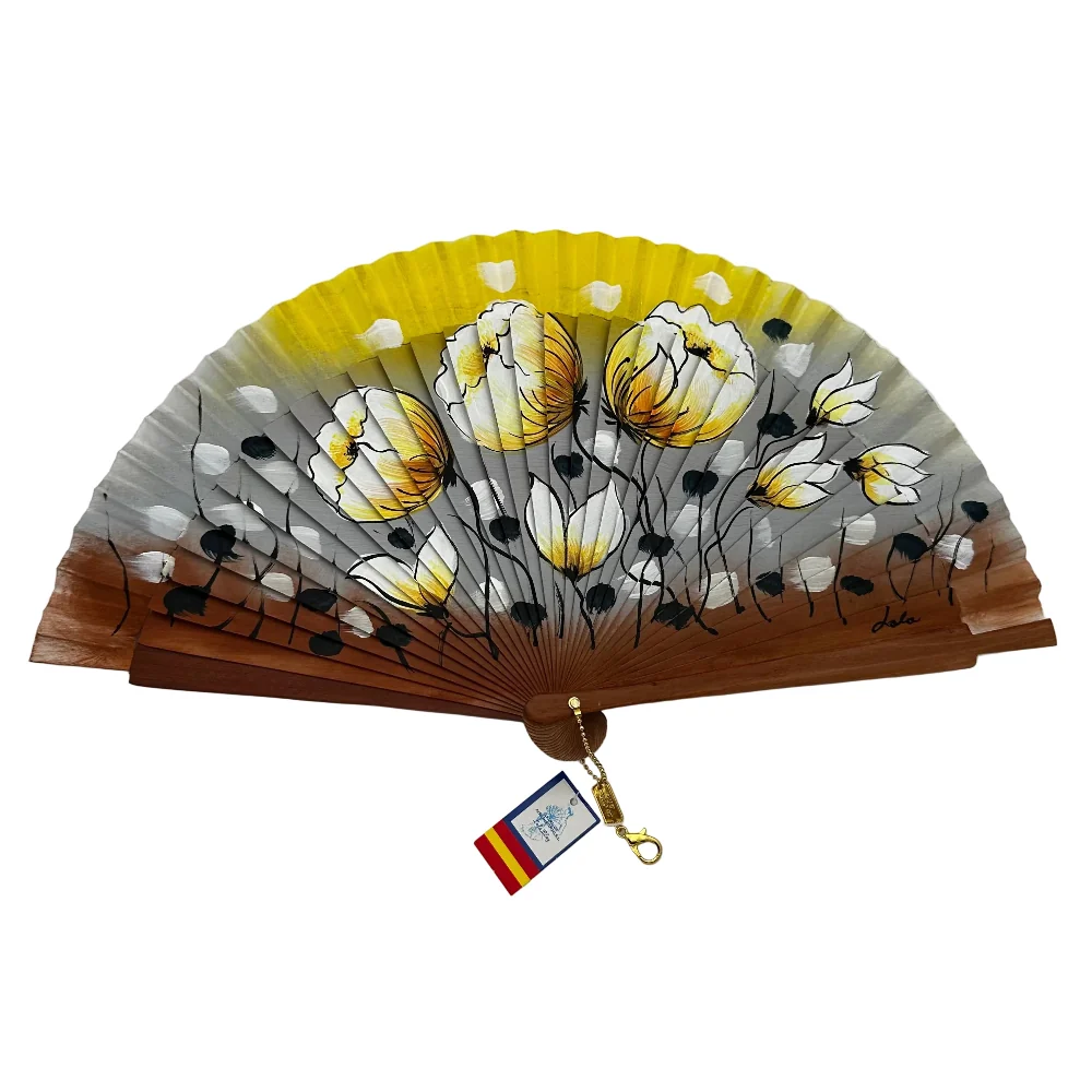 Abanico de madera de 21cm pintado a mano Aire Distinto "Flores amarillas" - Imagen 2