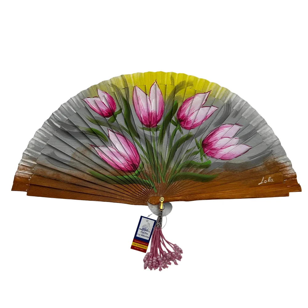 Abanico de madera de 21cm pintado a mano Aire Distinto "Tulipanes"