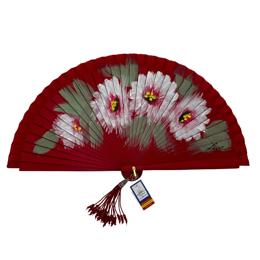Abanico de madera de 21cm pintado a mano Aire Distinto "Flores Rojo" - Imagen 2