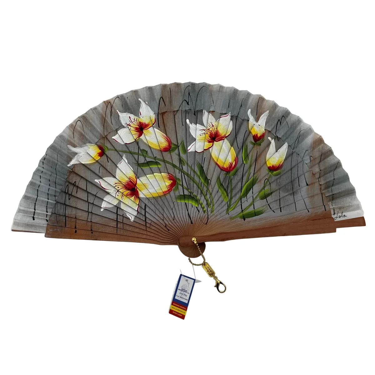 Abanico de madera de 23cm pintado a mano Aire Distinto "Flores" - Imagen 2