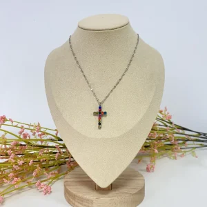Collar cruz multicolor grande