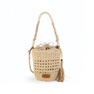 Bolso Cubo cierre tipo saco Fibra Natural Kbas Boho Natural