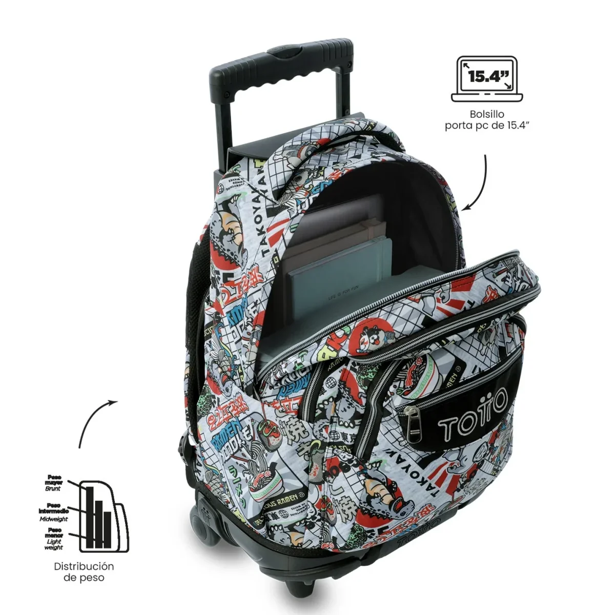 Mochila escolar con ruedas Totto Renglones - Ramen - Imagen 6