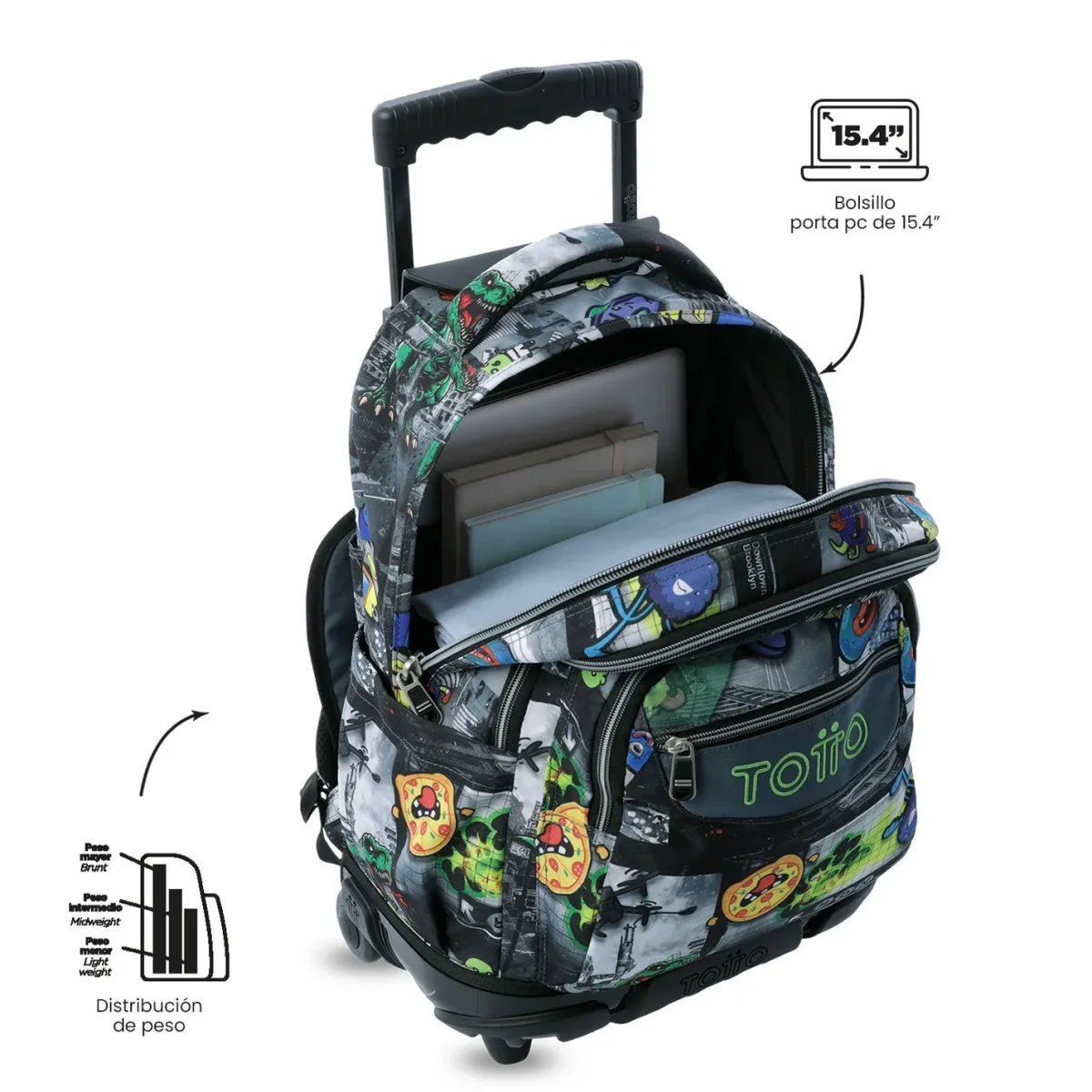 Mochila escolar con ruedas Totto Renglones - Rolly - Imagen 6