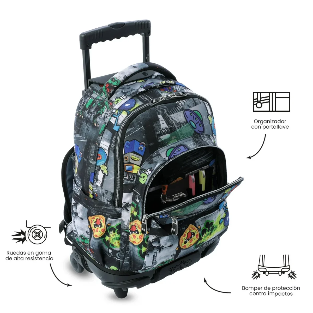 Mochila escolar con ruedas Totto Renglones - Rolly - Imagen 7