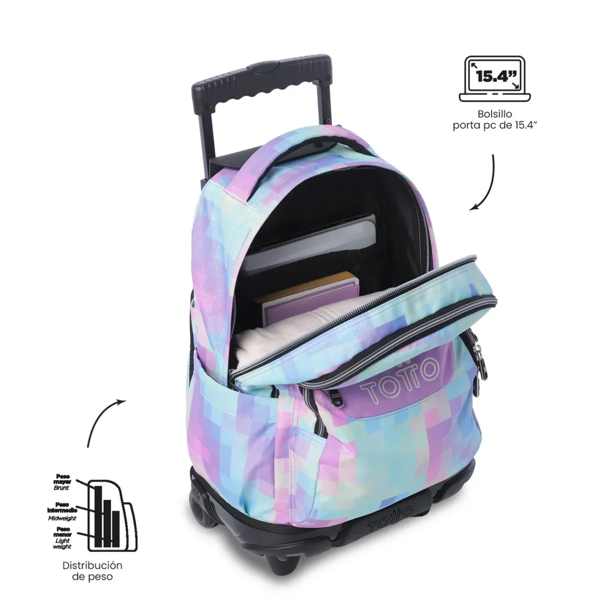 Mochila escolar con ruedas Totto Renglones - Pixelly - Imagen 6