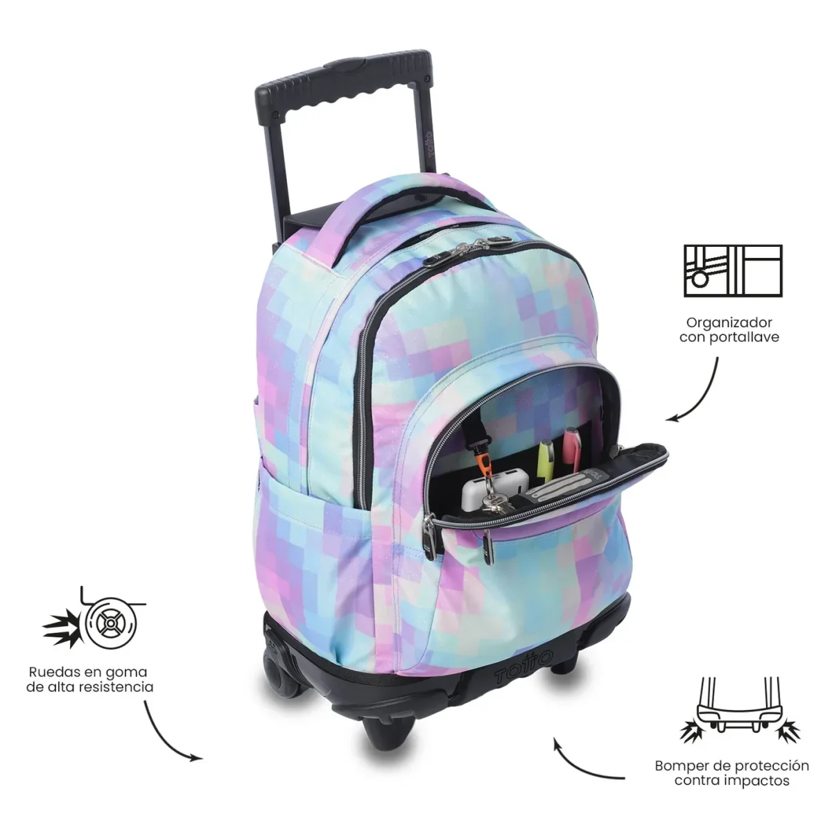 Mochila escolar con ruedas Totto Renglones - Pixelly - Imagen 7