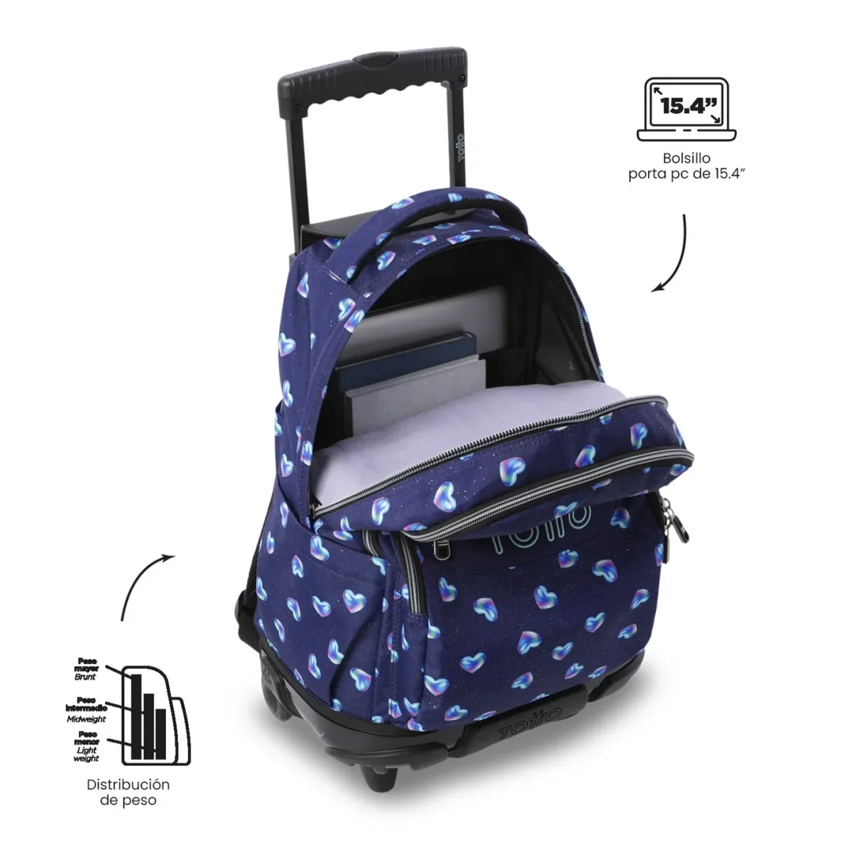 Mochila escolar con ruedas Totto Renglones - Nacary - Imagen 6